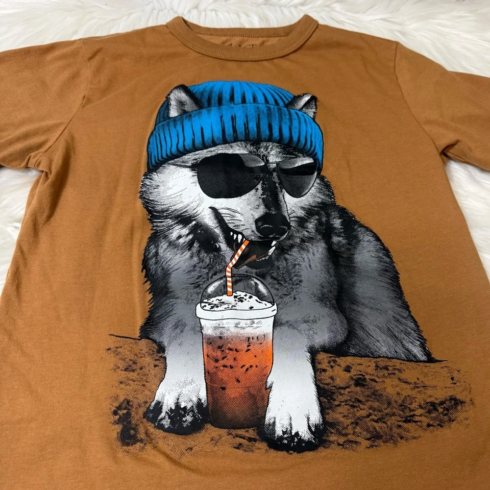 The Children’s Place Graphic Wolf Short Sleeve Shirt - Boys Size M (7/8)